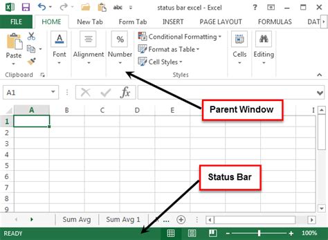 where is status bar located in ms excel