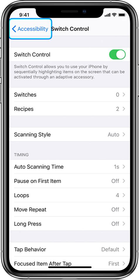 where is switch control on iphone
