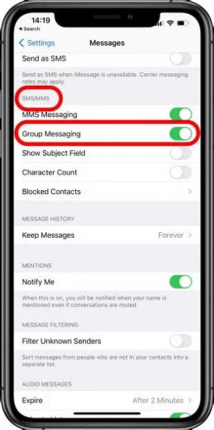 where is the group chat in settings on iphone
