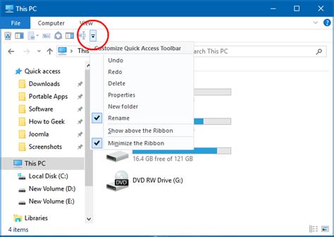 where is the quick access toolbar in file explorer