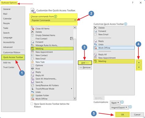 where is the quick access toolbar in outlook