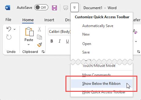 where is the quick access toolbar located by default in microsoft word