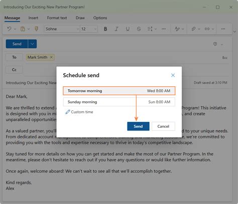where is the schedule send button in outlook