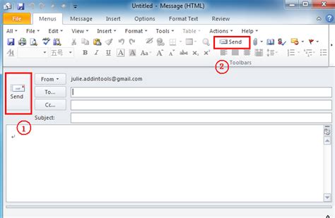 where is the send button in outlook 2007