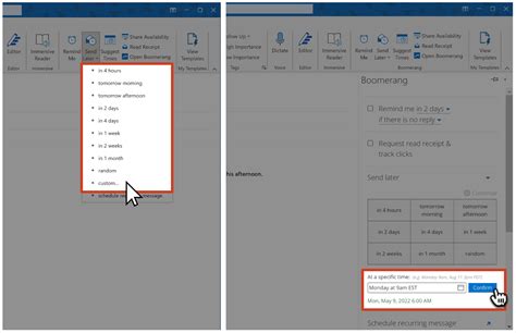 where is the send later button in outlook
