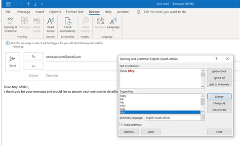 where is the spell check in outlook