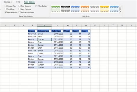 where is the table design tab in excel