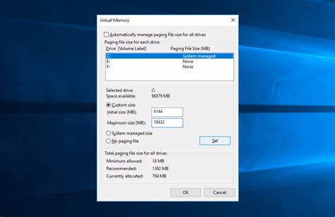where to change virtual memory in windows 10