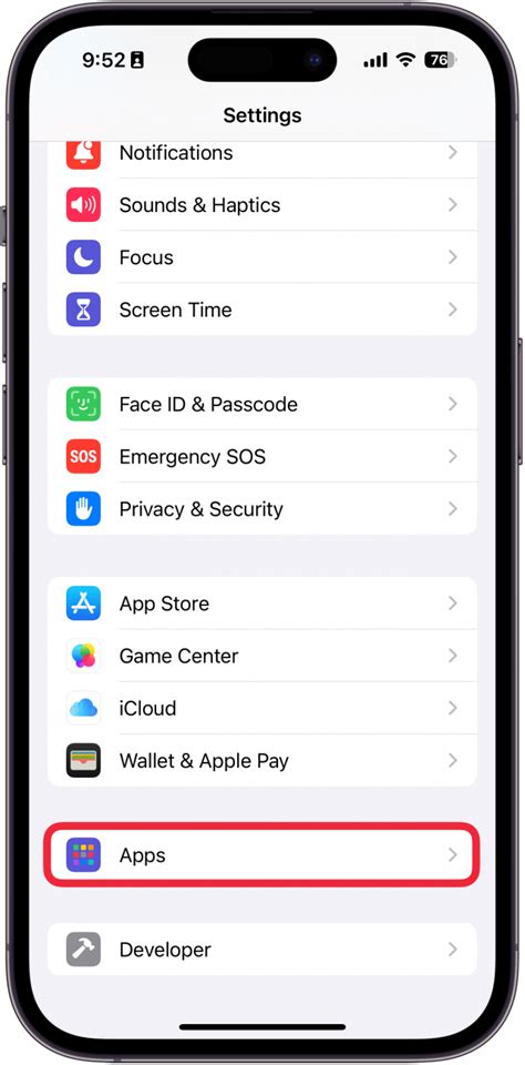where to find apps in settings on iphone