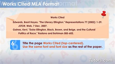 which answer states the correct format for mla works cited citations