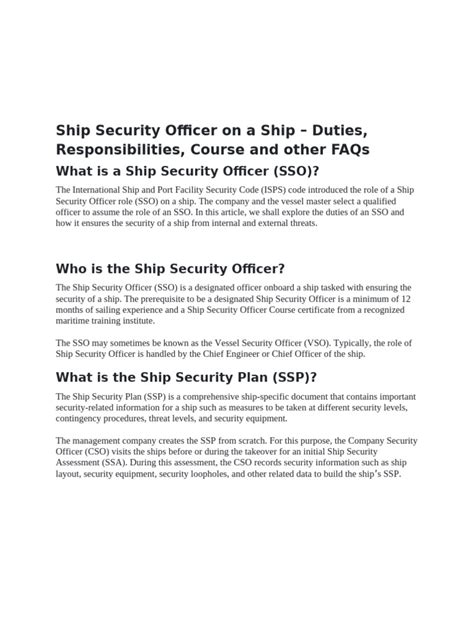 which item is not included in the duties and responsibilities of the ship security officer