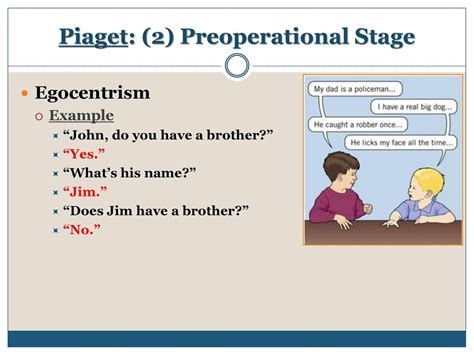 which of the following is an example of egocentrism in piaget's preoperational stage