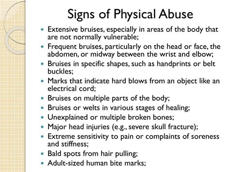 which sign is a possible indicator of physical abuse