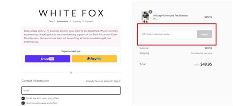 white fox discount code