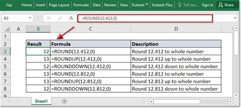 whole number formula in excel