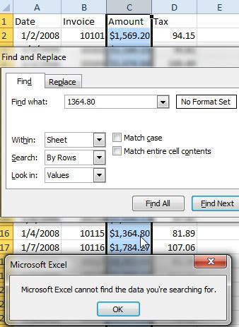 why can't excel find a number