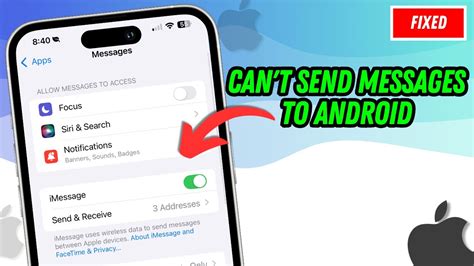 why can't i send messages to android from ipad