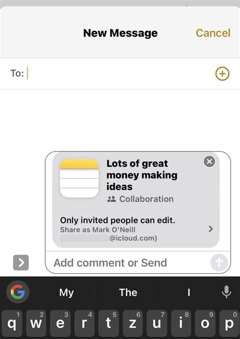 why can't i share my notes with someone on iphone