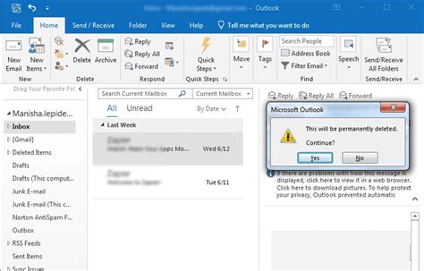 why can t i delete messages from my outlook inbox