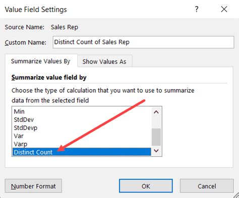 why does distinct count not show in pivot table
