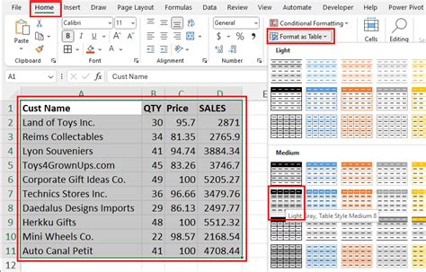 why format as table in excel