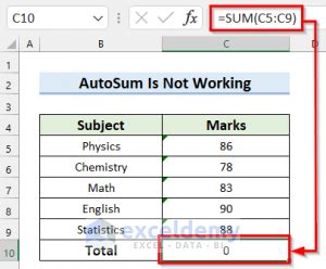 why is excel auto sum not working