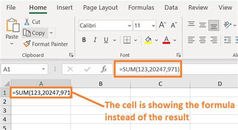 why is excel showing formula instead of result