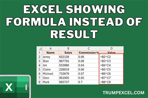 why is my excel showing the formula instead of the result