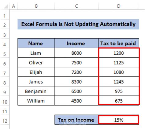 why is my formula not updating in excel