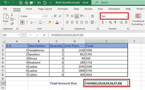 why is my sum in excel not working