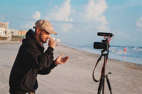 Person talking to camera vlogging