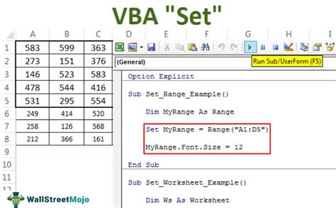 why use set in vba