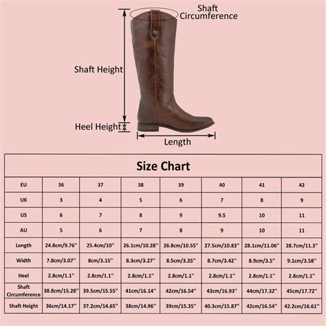 Width Chart For Boots