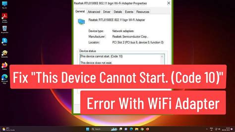 wifi adapter cannot start code 10