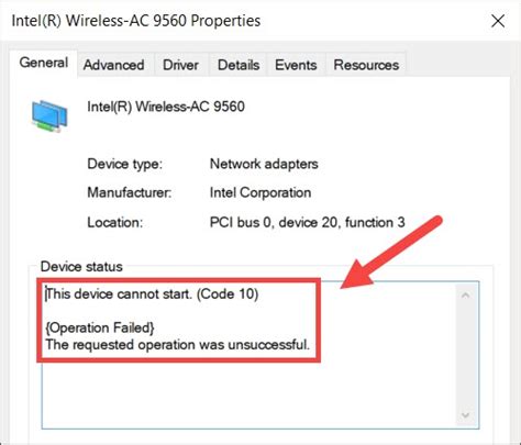 wifi driver error code 10