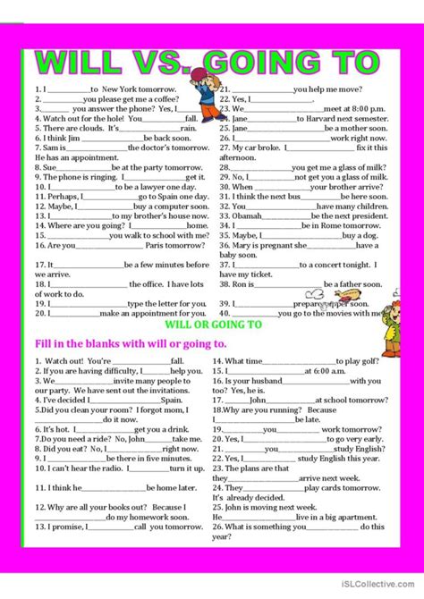 will and going to exercises with answers pdf