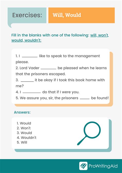 will and would exercises with answers