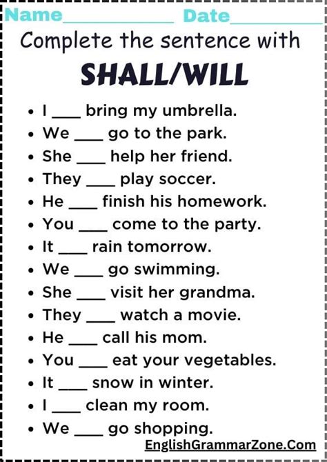 will shall exercises with answers
