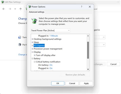 windows advanced power settings