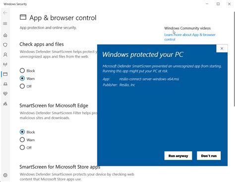 windows defender blocking app install