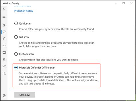 windows defender offline scan not working