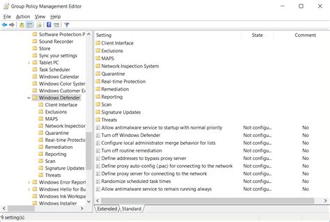 windows defender settings in group policy