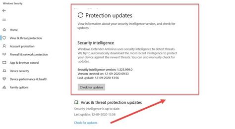 windows defender virus and threat protection not updating