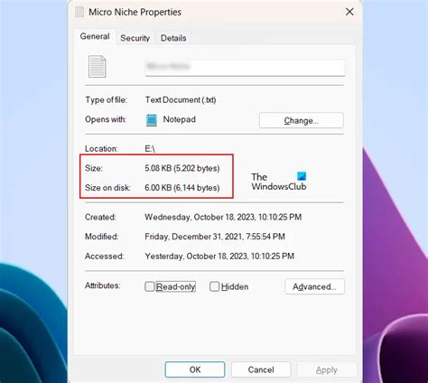 windows properties difference between size and size on disk