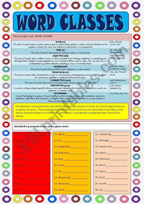 word class exercises with answers