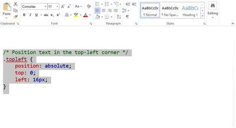 word code snippet font