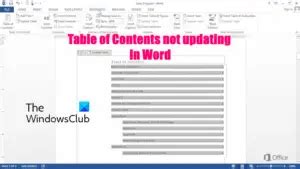 word doc table of contents not updating