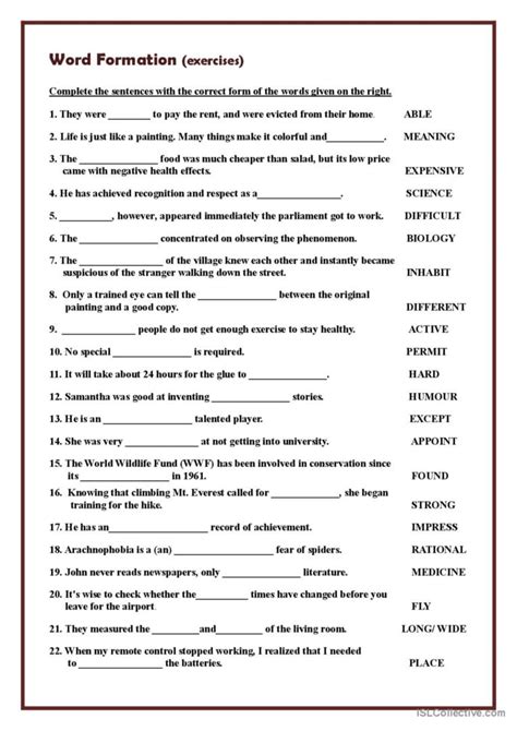 word formation basic exercises pdf