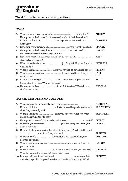 word formation questions and answers
