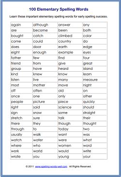 word list for elementary students